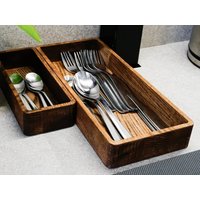 Bestecktablett Aus Holz Für Die Küche, Besteckhalter-Set Den Tisch, Kleiner Besteck-Organizer Naturholz, Rustikale Besteckkiste Eiche von PromiDesign