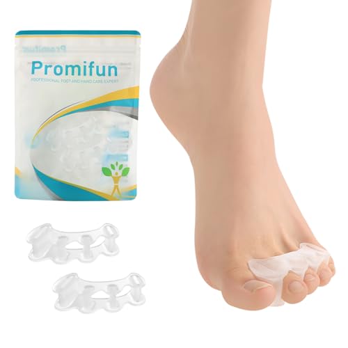 Promifun Zehenspreizer, 1 Paar weiche Gel-Zehenpolster zur Ballenkorrektur, Zehenstretcher zur Linderung von Plantarfasziitis, Krallenzehen, Fußschmerzen bei Männern und Frauen (Klar + S) von Promifun