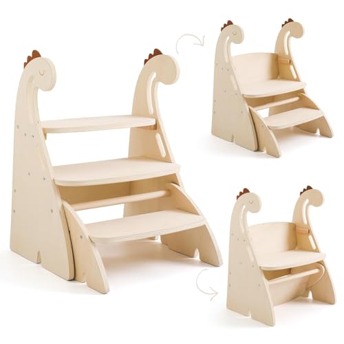Promise Babe Lernturm Montessori 3 Stufe Holz Tritthocker Für Kinder,Dinosaurier Faltbarer Lernturm Gegen Wand Schrank Höhenverstellbar Kinderstuhl Holz Klappbar Tritthocker Montessori Möbel von Promise Babe