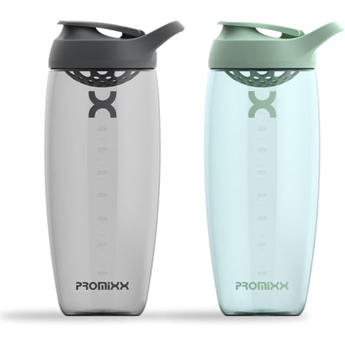 Promixx PURSUIT Protein-Shaker-Flasche 2er-Pack – Premium Protein Shaker Bottle – Langlebiger, Auslaufsicherer, Geruchsneutraler Shaker Becher – Graphitgrau, Seegrasgrün, 950ml von Promixx