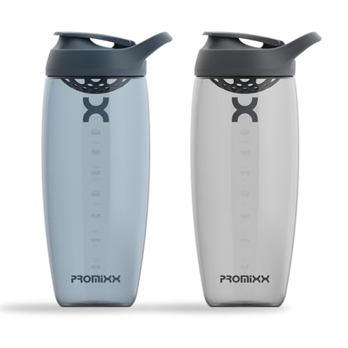 Promixx PURSUIT Protein-Shaker-Flasche 2er-Pack – Premium Protein Shaker Bottle – Langlebiger, Auslaufsicherer, Geruchsneutraler Shaker Becher – Mitternachtsblau, Graphitgrau, 950ml von Promixx