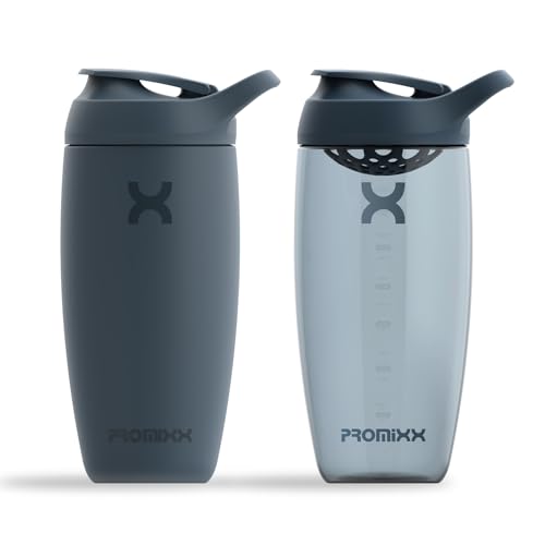 Promixx PURSUIT Protein Shaker Flasche 2er Pack – Premium Sports Shaker Flaschen für Proteinmischungen und Supplement Shakes – Mitternachtsblau, Edelstahl 550ml, Ecozen 700ml von Promixx
