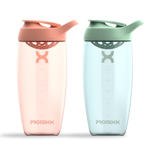 Promixx PURSUIT Protein-Shaker-Flasche 2er-Pack – Premium Protein Shaker Bottle – Langlebiger, Auslaufsicherer, Geruchsneutraler Shaker Becher – Koralle, Seegrasgrün, 700ml von Promixx