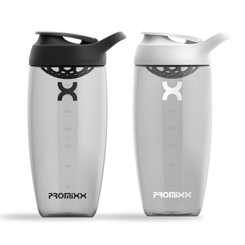 Promixx PURSUIT Protein-Shaker-Flasche 2er-Pack – Premium Protein Shaker Bottle – Langlebiger, Auslaufsicherer, Geruchsneutraler Shaker Becher – Stealth-Schwarz, Arktisweiß, 700ml von Promixx