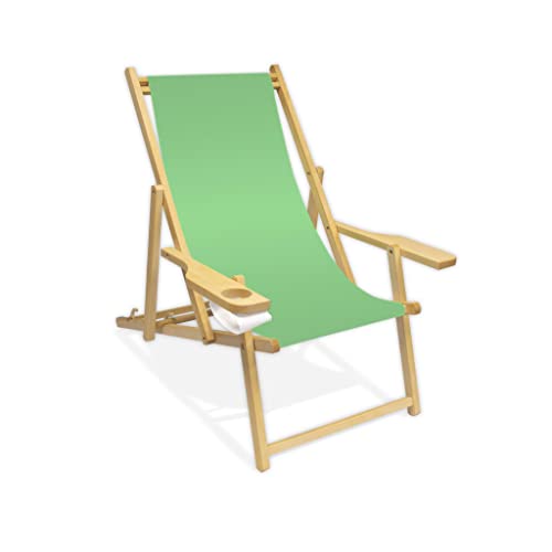 Promo Trade Holz-Liegestuhl mit Armlehne und Getränkehalter, Klappbar, Wechselbezug (Mint) von Promo Trade