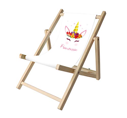Promo Trade Kinder- Liegestuhl, naturbelassenes Kiefernholz, umweltverträglich mit verschiedenen Motiven (Einhorn Prinzessin) von Promo Trade