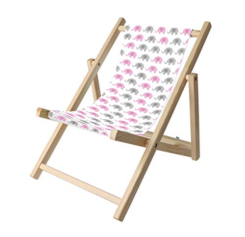 Promo Trade Kinder- Liegestuhl, naturbelassenes Kiefernholz, umweltverträglich mit verschiedenen Motiven (Elefant rosa) von Promo Trade