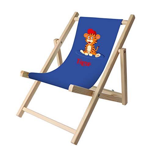 Promo Trade Kinder- Liegestuhl, naturbelassenes Kiefernholz, umweltverträglich mit verschiedenen Motiven (Tiger) von Promo Trade