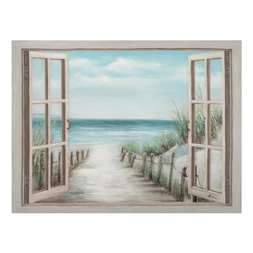 Promondo Bild Fenster MIT MEERBLICK - EIN Fensterblick mit Strand & Meer H 90 x B 120 x 3,7 cm von Promondo