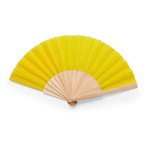 PromotionGift Manueller Handventilator aus Holz mit Polycotton-Gewebe - Hellgelb von PromotionGift