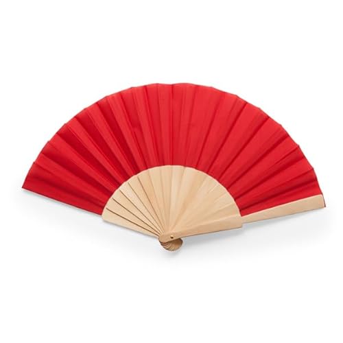 PromotionGift Manueller Handventilator aus Holz mit Polycotton-Gewebe - Hellrot von PromotionGift