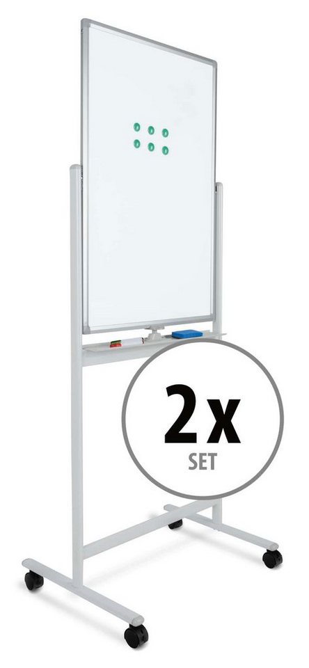 Pronomic Memoboard WB-6090 Whiteboard, (2x Spar-Set, inkl. Markern, Magneten, Trockenlösch-Schwamm und Montagematerial), Magnetisches, drehbares Schreibboard im Hochformat von Pronomic