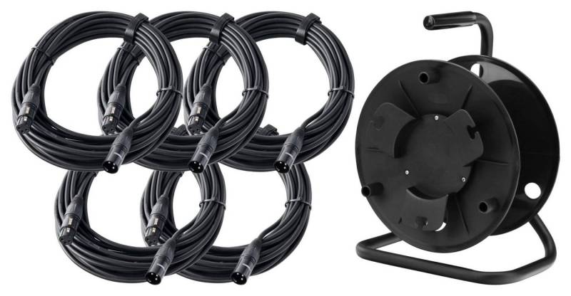 Pronomic XFXM-10 Mikrofonkabel XLR 10m Kabeltrommel (Sauerstofffreies Kupfer, Kabellänge 10 m), Symmetrisches XLR-Kabel 5 Stück mit Trommel von Pronomic