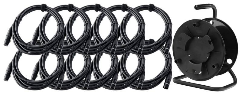 Pronomic XFXM-5 Mikrofonkabel XLR 5m Kabeltrommel (Sauerstofffreies Kupfer, Kabellänge 5 m), Symmetrisches XLR-Kabel 10 Stück mit Trommel von Pronomic