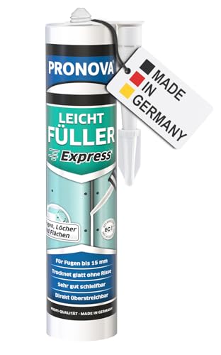 Pronova - Leicht Füller Express, Schnell Trocknend Spachtelmasse Weiß Innen, Für Fugen bis 15 mm, Riss, Fugen und Bohrloch Füllung, Fertigspachtel Weiß Innen, Glatte und Rissfreie Trocknung 300ml von Pronova
