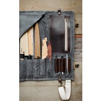Gewachste Canvas Und Leder Koch Messer Werkzeug Roll Tasche - Handmade Lagerung Organizer Grau Gewachste Canvas Und Leder Koch Messer Werkzeug Roll Tasche - Handmade Lagerung Organizer Grau von ProperApronCompany