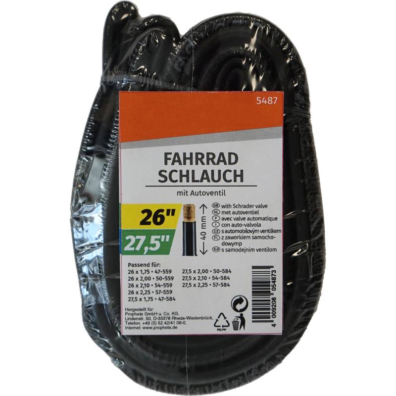 Prophete Fahrradschlauch 2er Set 26 Zoll/27,5 Zoll Autoventil von Prophete