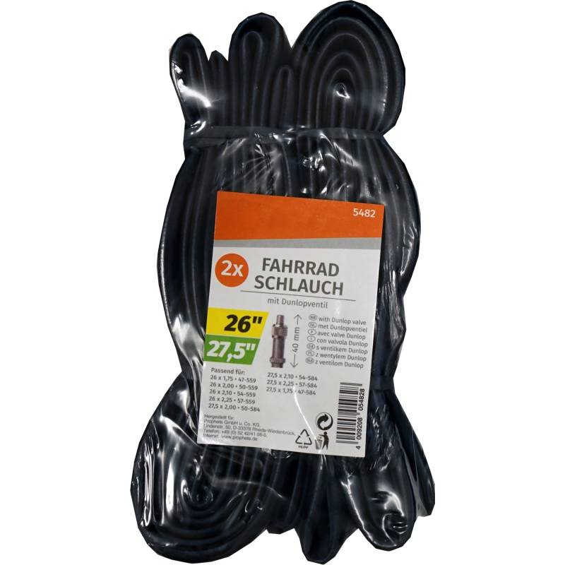Prophete Fahrradschlauch 2er Set 26 Zoll/27,5 Zoll Dunlopventil von Prophete