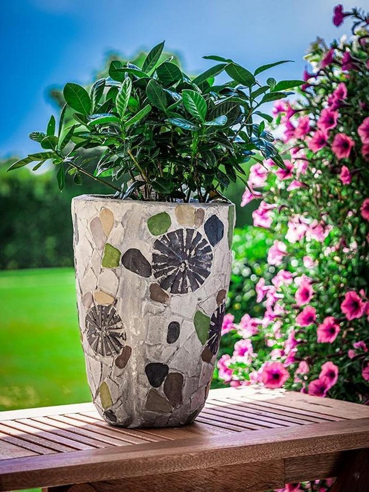 PROREGAL® Blumentopf Blütentopf mit Mosaik, Grau, Keramik, 20,5x20,5x28cm von PROREGAL®