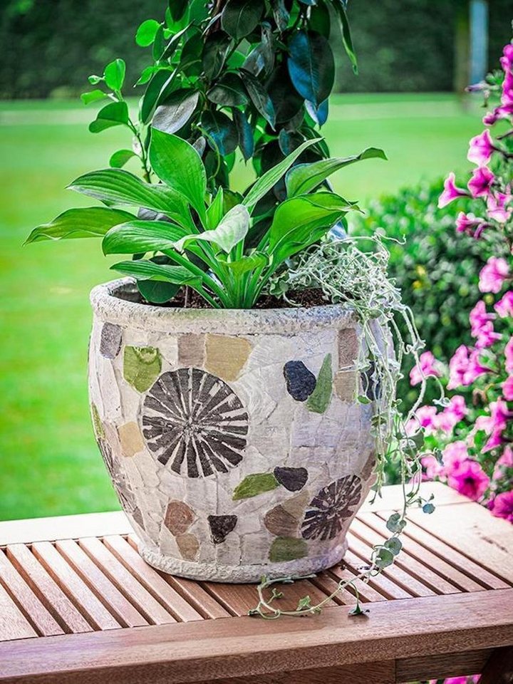 PROREGAL® Blumentopf Blütentopf mit Mosaik, Grau, Keramik, 27,5x27,5x25cm von PROREGAL®