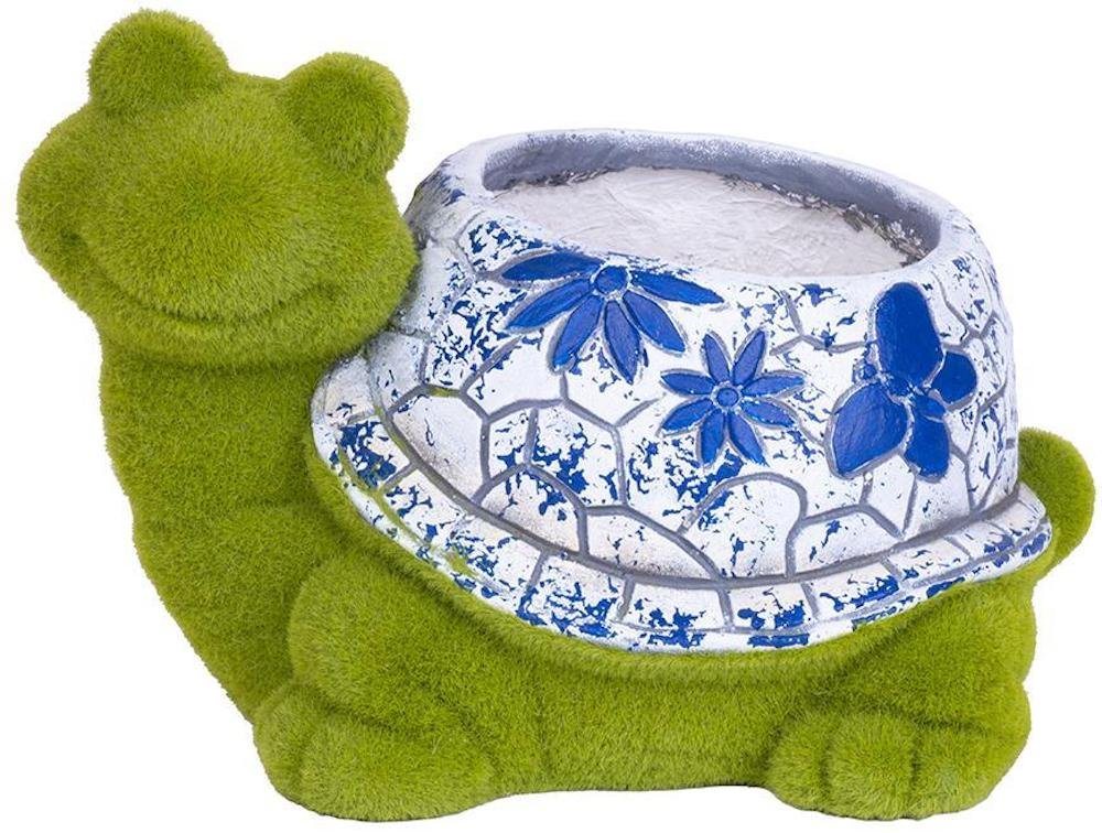 PROREGAL® Blumentopf Schildkröte mit Blumentopf, blauer Ornament, Keramik, 33x24x23cm von PROREGAL®