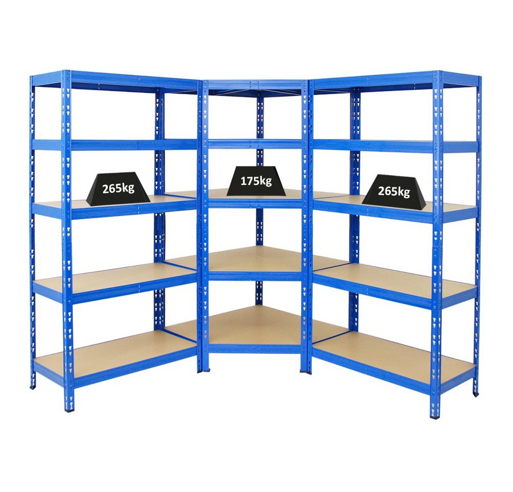 PROREGAL® Eckregal Mega Deal Tiger, 1x Eckregal + 2x Schwerlastregal 180x90x45cm, Blau, Fachlast von 175 kg beim Eckregal und 265 kg bei den Standregalen von PROREGAL®