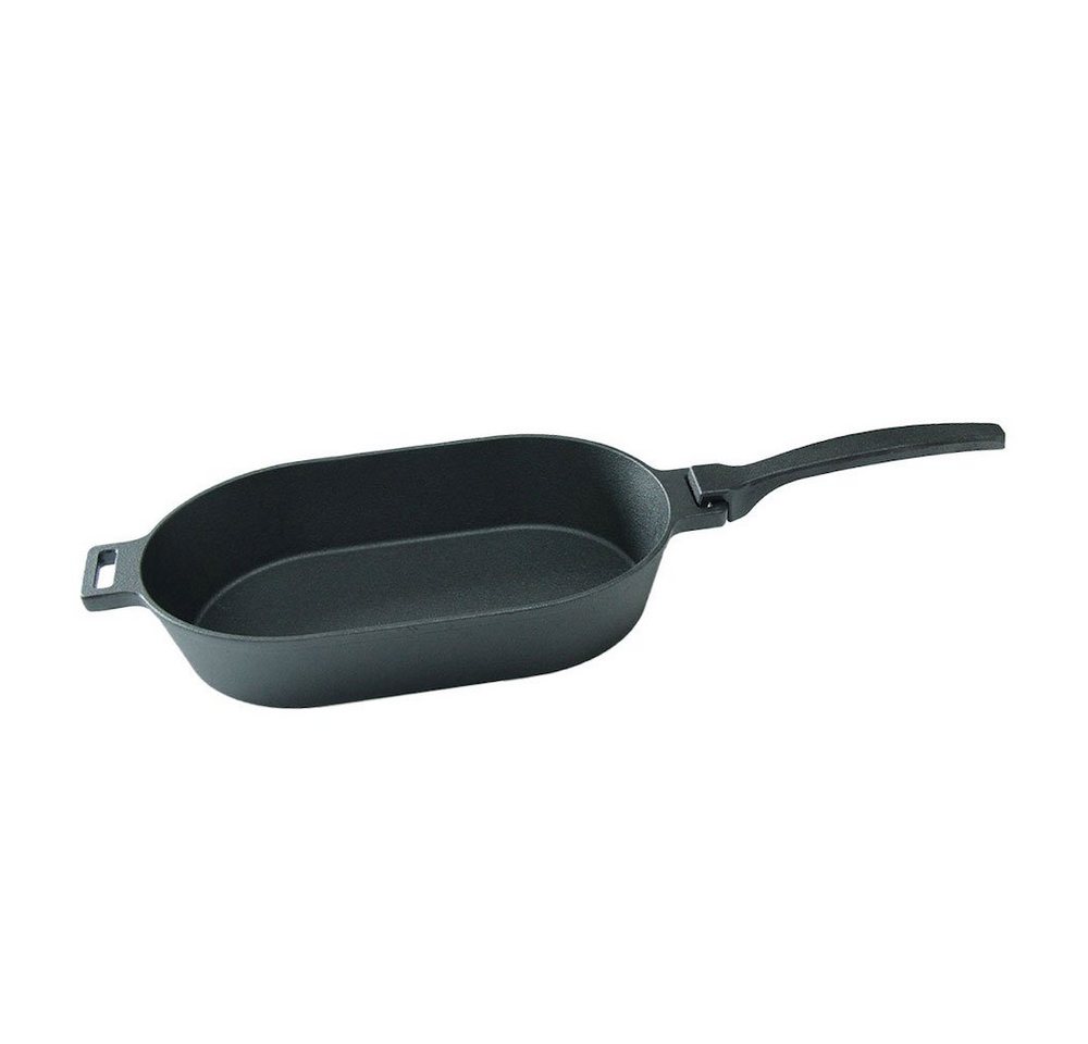 PROREGAL® Grillpfanne Gusseiserne Pfanne, oval mit abnehmbarem Griff, 36 x 19 cm von PROREGAL®