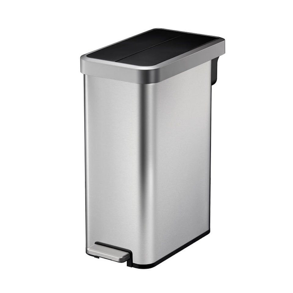 PROREGAL® Mülleimer Modern designter Treteimer aus gebürstetem Edelstahl, 45L, Silber von PROREGAL®