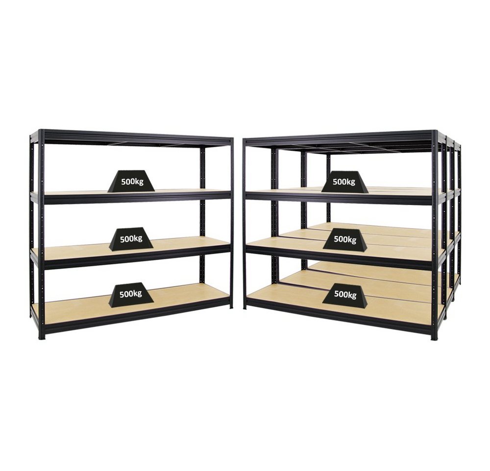 PROREGAL® Schwerlastregal MegaDeal 4x Schwerlastregal DINO, HxBxT 180x200x60cm, Schwarz, Spar-Set, 500-600kg Fachlast, hohe Spannbreite von 90-200cm von PROREGAL®