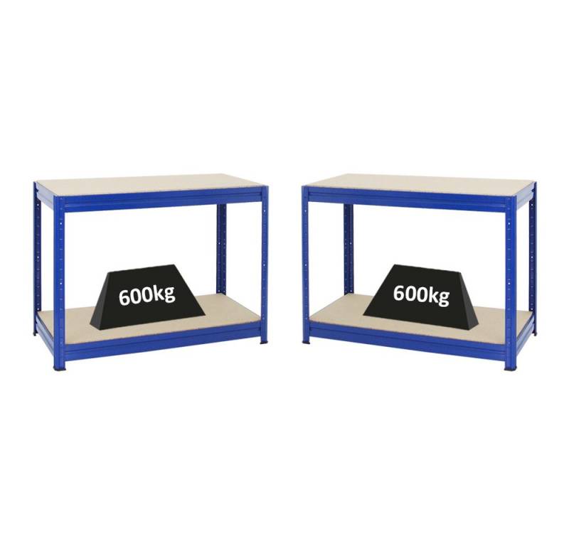 PROREGAL® Werkbank Mega Deal 2x Höhenverstellbare Werkbänke Mammut HxBxT 90x120-160x60cm, Höhe der Einlegeböden lässt sich in 5 cm Schritten anpassen. von PROREGAL®