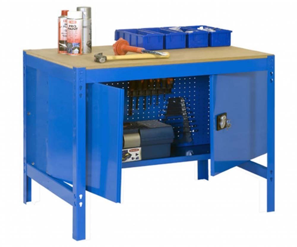 PROREGAL® Werkbank Werkbank Buffalo mit Schrank, (2 verschiedene Größen (HxBxT 84 x 90/120 x 61/76cm), Traglast 600kg, Blau/Grau) von PROREGAL®