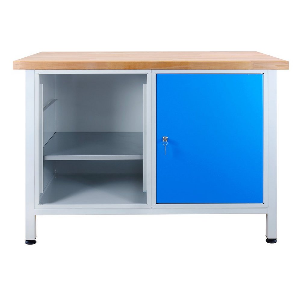 PROREGAL® Werkbank Werkbank Rhino mit 1 Tür + Regalteil, HxBxT 84x120x60cm, Grau/Blau von PROREGAL®