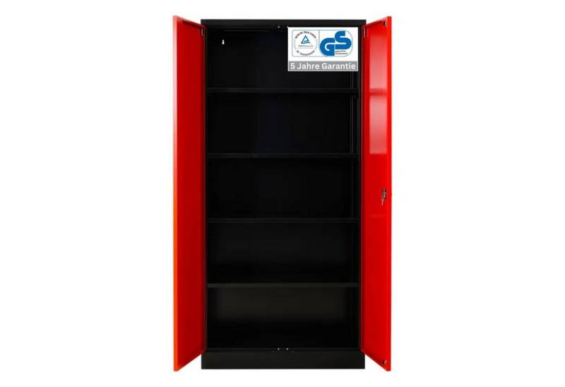 PROREGAL® Mehrzweckschrank Stahlschrank BEE mit 4 lackierten Böden 195x92x50 Anthrazit Feuerrot von PROREGAL®
