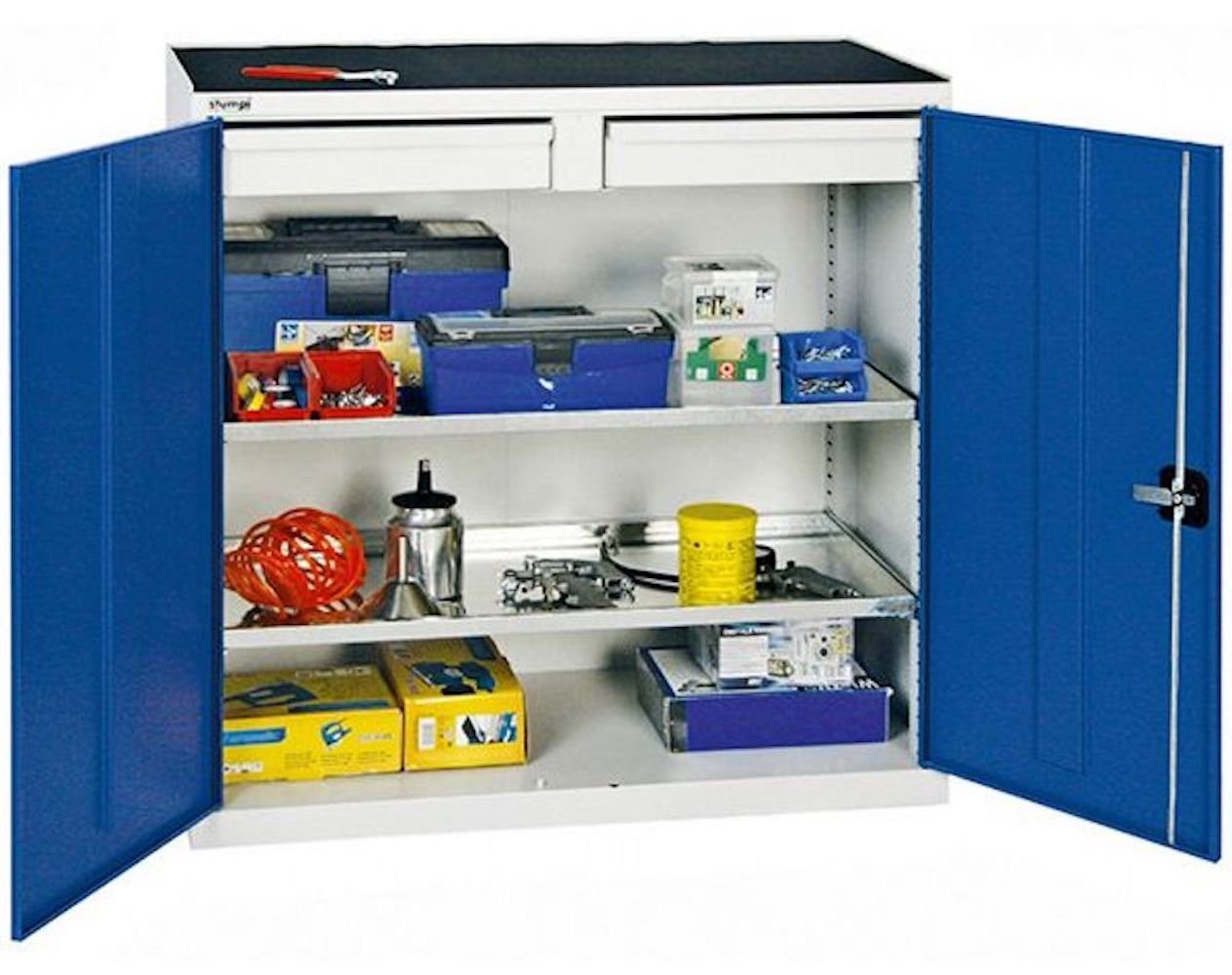 PROREGAL® Werkzeugschrank Werkzeugschrank 2 Türen, HxBxT 100x100x50cm, Lichtgrau/Blau von PROREGAL®