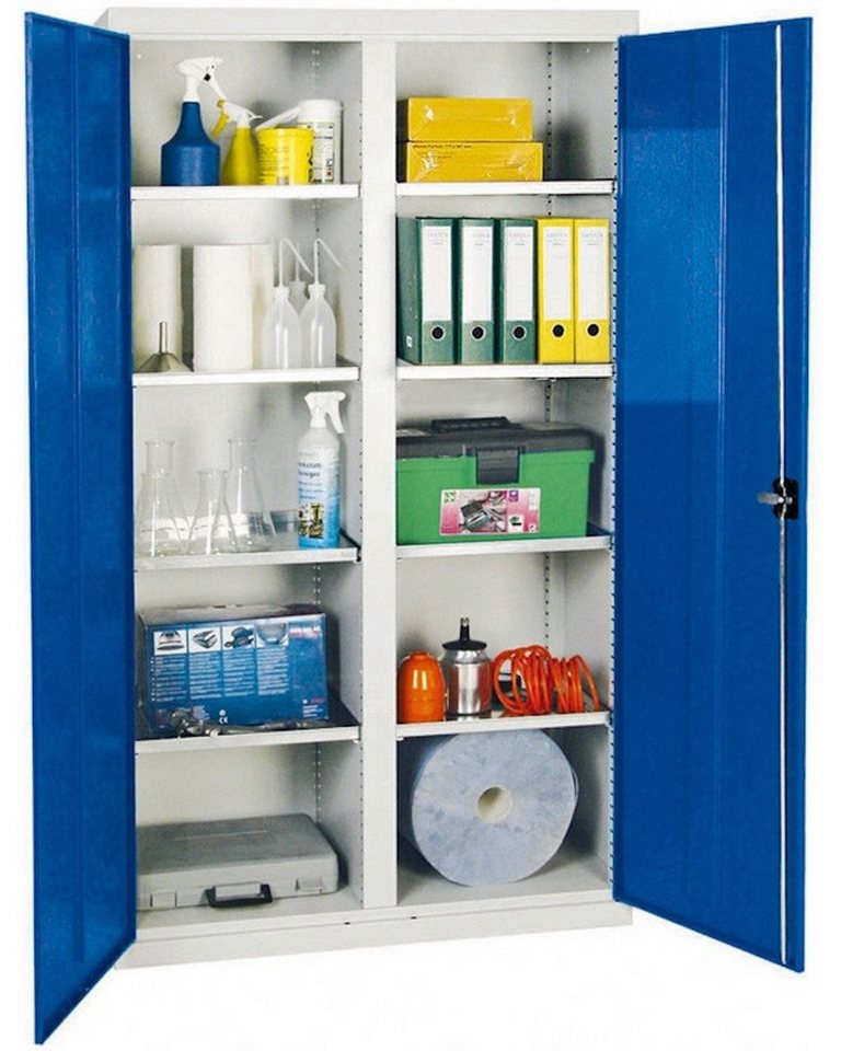 PROREGAL® Werkzeugschrank Werkzeugschrank 2 Türen, HxBxT 180x100x50cm, Lichtgrau/Blau von PROREGAL®