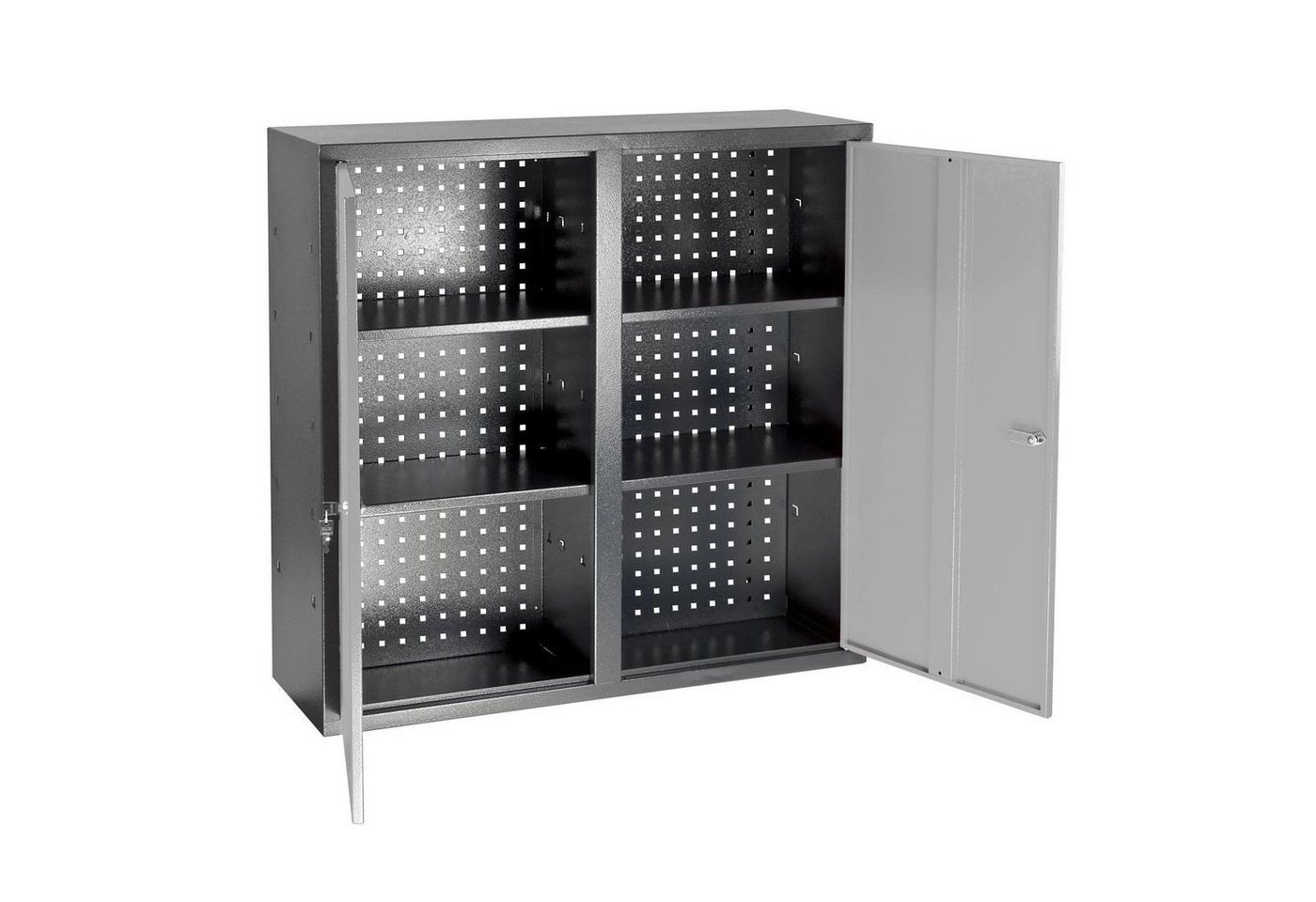 PROREGAL® Werkzeugschrank Werkzeugwandschrank mit 2 Türen + 4 Fachboden, HxBxT100x100x30cm, Grau von PROREGAL®