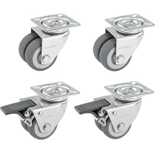 Proroll | Set Doppelrollen aus thermoplastischen Gummireifen | 4 Lenkrollen davon 2 mit Doppelstopp | mit Montageplatte | Rad-Ø x Breite 50 x 19 mm | Gleitlager Proroll | Set Doppelrollen aus thermoplastischen Gummireifen | 4 Lenkrollen davon 2 mit Doppelstopp | mit Montageplatte | Rad-Ø x Breite 50 x 19 mm | Gleitlager von Proroll