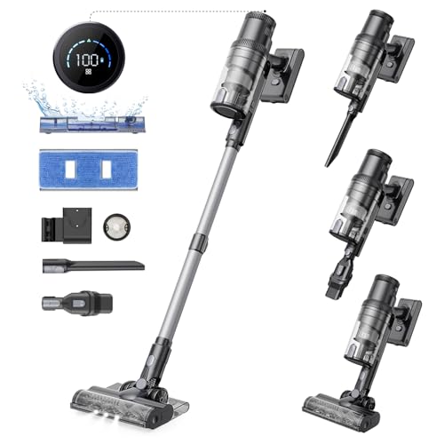 Proscenic P11 Mopping Staubsauger Kabellos mit Wischfunktion, 45KPA 550W 60Min Akku Staubsauger und Saugwischer, Staubsauger Wischen und Saugen für Teppich Hartböden Vorhang Haustierhaare, Grau von Proscenic
