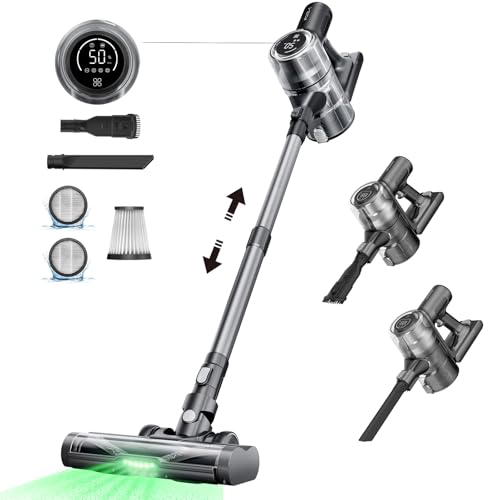 Proscenic P13 Akku Staubsauger Kabellos, 45KPa 550W 45 Mins Sauger Kabellos mit Touchscreen Grün Licht Wandmontierte Ladestation, 1,2L Staubsauger Tierhaare Anti-Tangle für Teppich Hartböden Vorhang von Proscenic