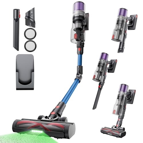 Proscenic P16 Akku Staubsauger Kabellos, 50Kpa 550W 65Min Flexibel Kabelloser Staubsauger mit Knickrohr, LED-Anzeige, Grün Licht, Anti-Tangle, Staubsauger Akku für Teppich Hartböden Vorhang Auto, Blau von Proscenic