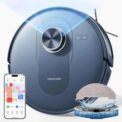 Proscenic Q8 Saugroboter mit Wischfunktion 4200Pa 200min Staubsauger Roboter Leistungsstark Laser Navigation mit 5 Karten, Steuerung über APP Alexa Siri IFTTT, für Böden Teppiche Tierhaare,Blau von Proscenic