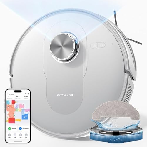 Proscenic Q8 Saugroboter mit Wischfunktion 4200Pa 200min Staubsauger Roboter Leistungsstark Laser Navigation mit 5 Karten, Steuerung über APP Alexa Siri IFTTT,für Böden Teppiche Tierhaare, Weiß von Proscenic