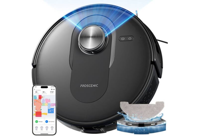 Proscenic Saugroboter Q8 6000Pa, 200 min, Leistungsstarke Lasernavigation, Staubbox, APP-Steuerung, Geeignet für Böden, Teppiche und Tierhaare von Proscenic