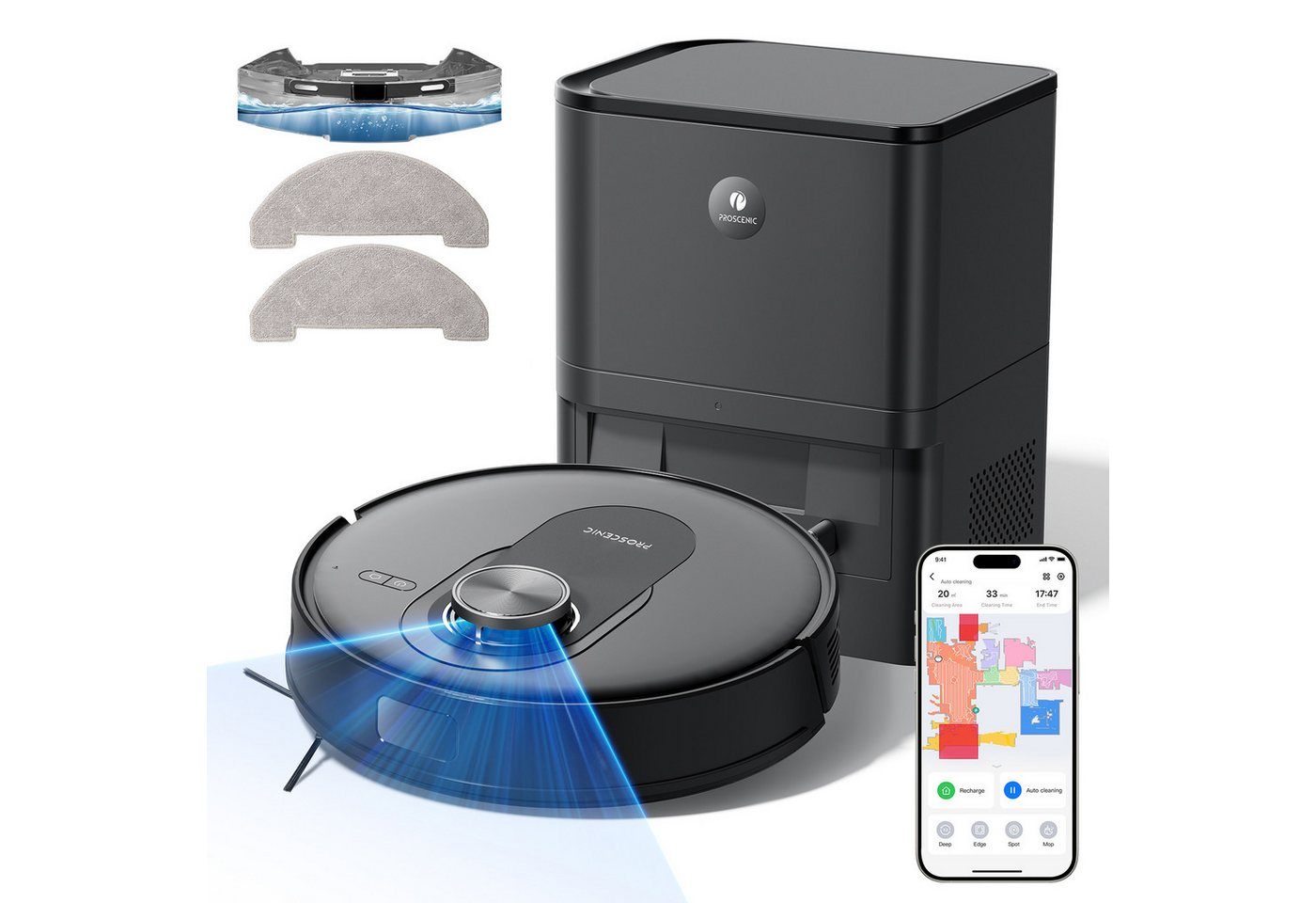 Proscenic Saugroboter Q8 MAX mit Wischfunktion 6000Pa Saugleistung, 200 min, mit Beutel, Intelligentes Laser Navigation mit 5 Karten, APP Alexa Google Siri Proscenic Saugroboter Q8 MAX mit Wischfunktion 6000Pa Saugleistung, 200 min, mit Beutel, Intelligentes Laser Navigation mit 5 Karten, APP Alexa Google Siri von Proscenic