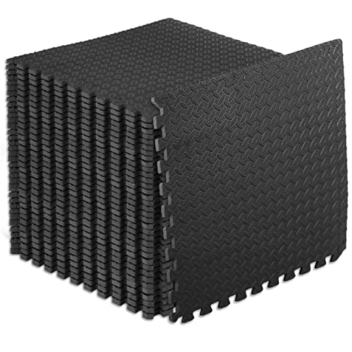ProsourceFit Puzzle Exercise Mat ½ in, Eva Interlocking Foam Floor Tiles for Home Gym, Mat for Home Workout Equipment, Floor Padding for Kids, Black, 24 in x 24 in x ½ in, 144 Sq Ft - 36 Tiles von ProsourceFit