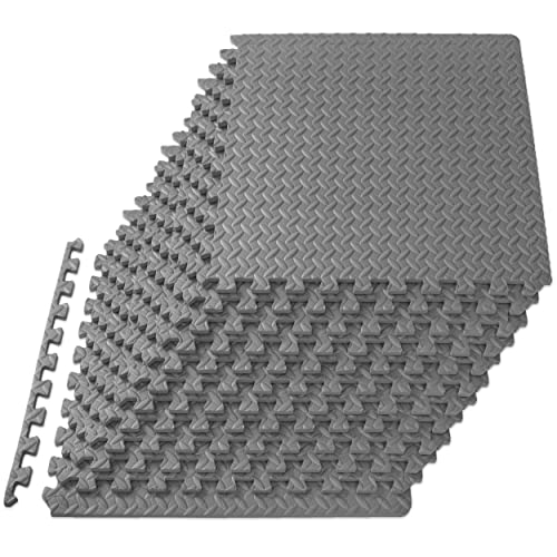 ProsourceFit Puzzle Exercise Mat ½ in, Eva Interlocking Foam Floor Tiles for Home Gym, Mat for Home Workout Equipment, Floor Padding for Kids, Grey, 24 in x 24 in x ½ in, 48 Sq Ft - 12 Tiles von ProsourceFit