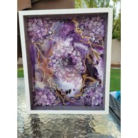 Kleines 1 Atemberaubendes Amethyst-Kristallbild, Fertig Mit Harz Und Feuerglas in Einem Schattenbox-Rahmen Kleines 1 Atemberaubendes Amethyst-Kristallbild, Fertig Mit Harz Und Feuerglas in Einem Schattenbox-Rahmen von LillyRuizArt