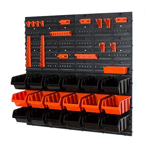 22 tlg Wandregal Lagerregal Stapelbox Gr.3 schwarz orange Regal Werkstatt Halter von Prosperplast