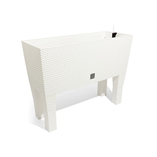 30L Blumentopf Blumenbank m. Füßen in Rattan-Optik Bewässerungssystem Serie Case High weiss von Prosperplast