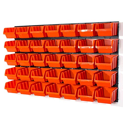 41 tlg. Wandregal Regal InBox Gr.4 orange Werkstatt Lochwand Stapelbox Steckregal von Prosperplast